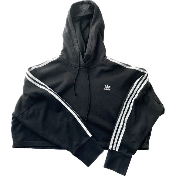 Adidas ADICOLOR CLASSICS CROP HOODIE M Black White Originals Cropped Trefoil - Picture 2 of 10